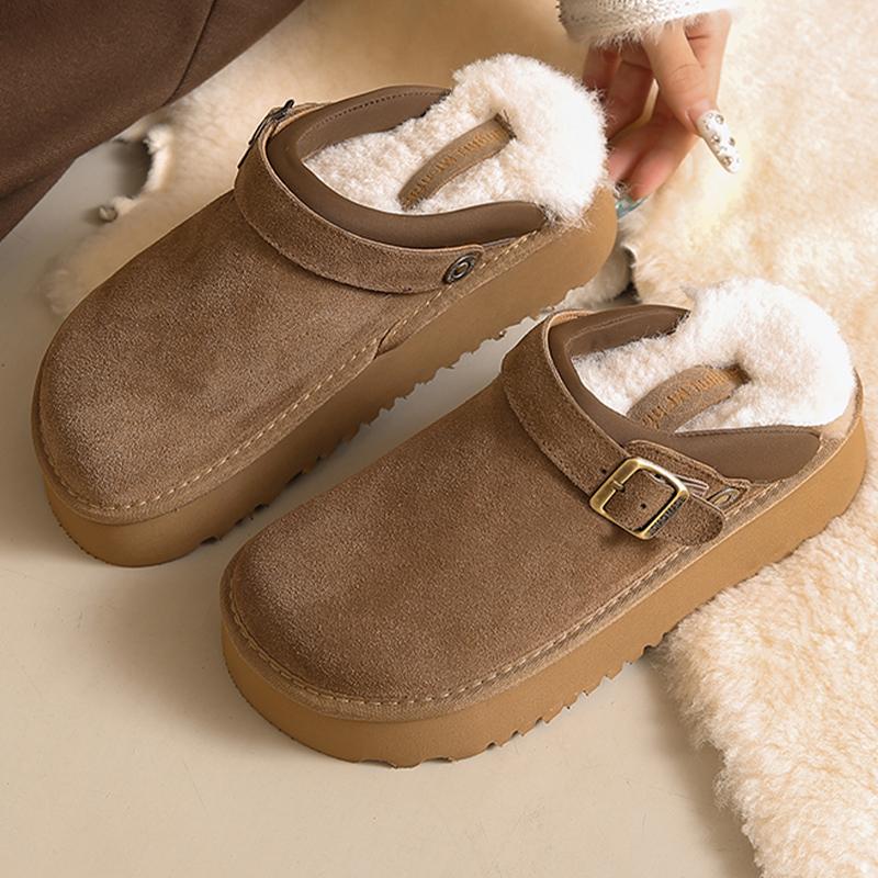 Замшевые женские туфли на плоской подошве, мюли, короткие плюшевые тапочки на платформе из хлопка, дизайнерские зимние ботинки, тренд зимы 2024 года, теплая домашняя женская обувь