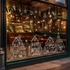 Static Window Decals 4Pcs Christmas Town House Stickers, Removable Snowflake Glass Home Ornaments Decals, Reusable PVC Clings for Holiday Party Decor