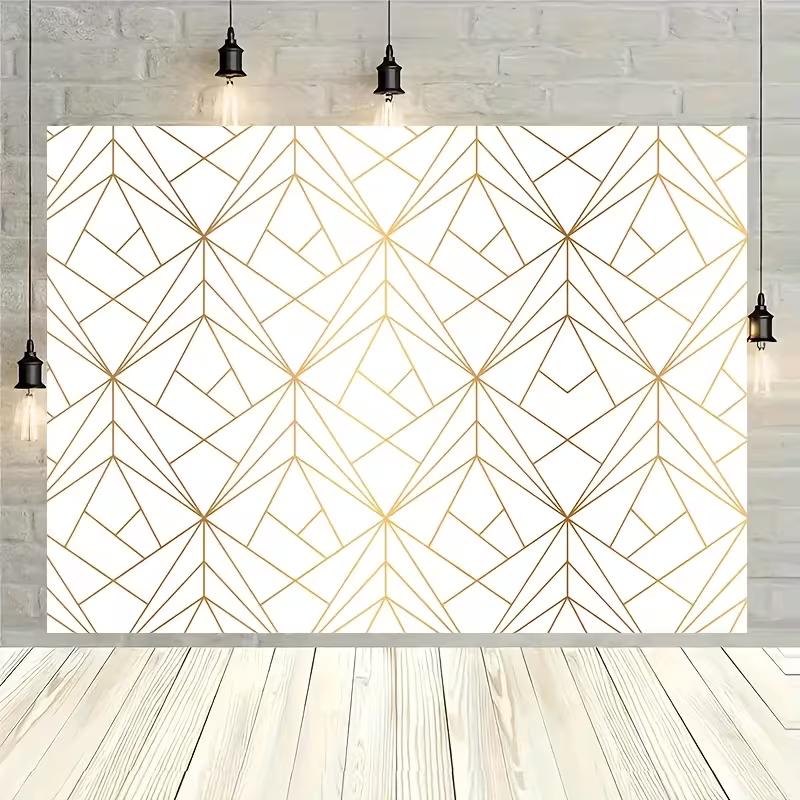 2D White Gold Geometric Pattern Backdrop, Wedding/Event Decor Banner