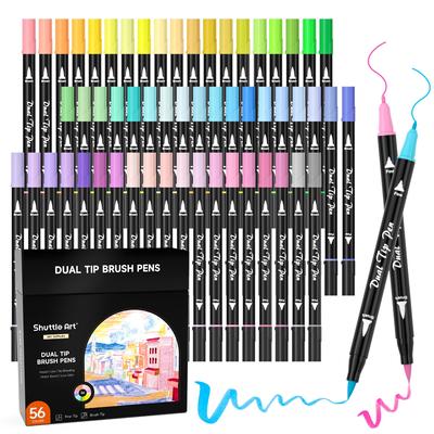 Набор кистей для маркеров Shuttle Art Art Pastel из 56 цветов Twin Water Quick для раскрашивания домашних заданий Pen, наконечник, цвета, цвета, ручка на водной основе, кисть/тонкий наконечник,