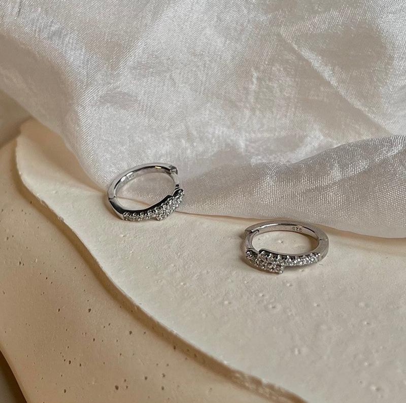 Tide Zircon Ear Buckle Women'S Small Exquisite Earrings Temperament Light Luxury Double Row Diamond Stud Earrings Neutral