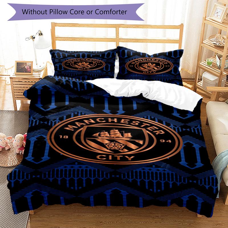 Manchester City F.C Printed Pattern Duvet Cover Set – includes 1 duvet cover and 2 matching pillowcases Bedroom decor Christmas gifts