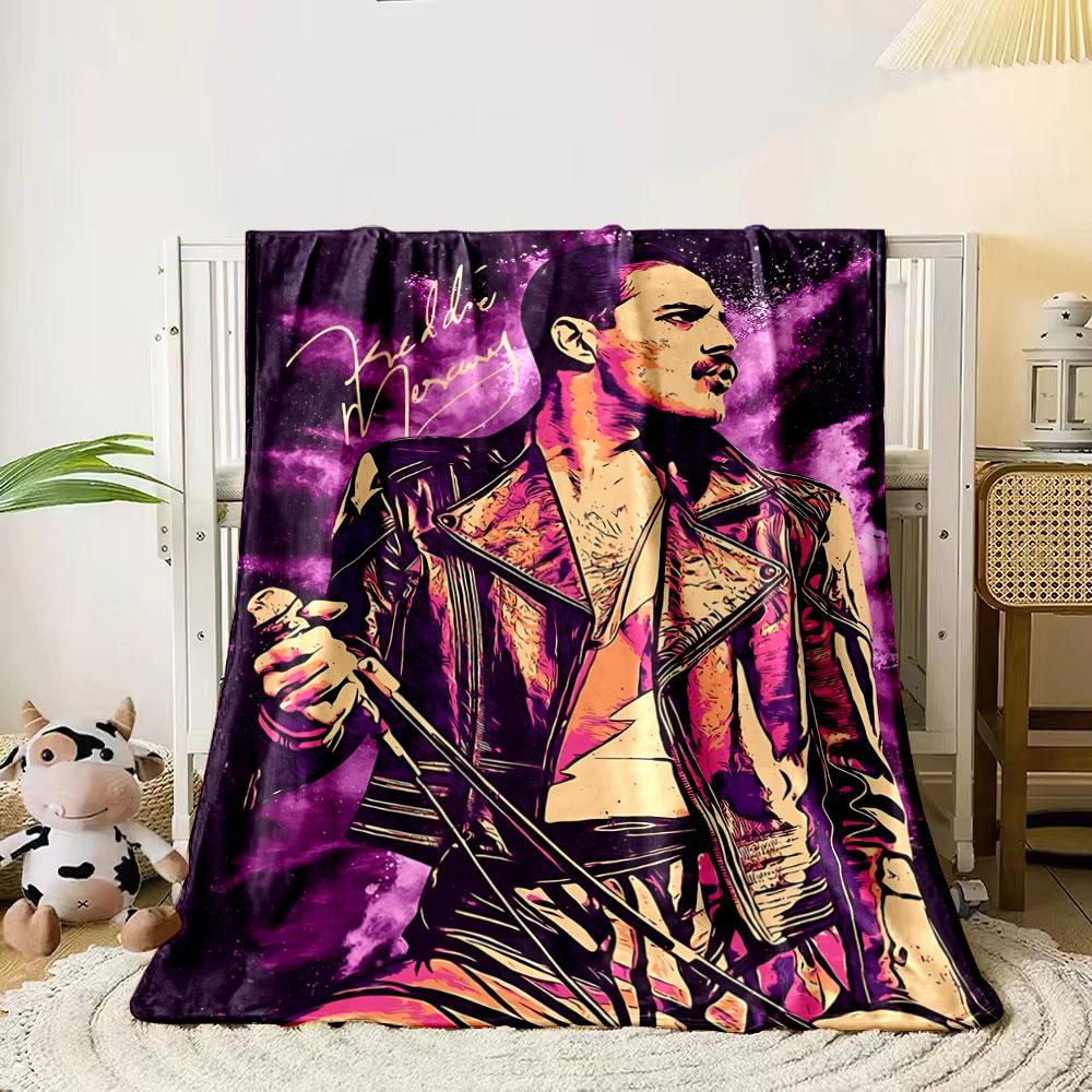 Vibrant stylized figure in a leather jacket against a cosmic purple backdrop. for all seasons blanket lunch break throw gift