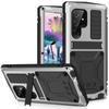 Rugged Armor Heavy Metal Case for Samsung S24 S23 S22 S21 Plus S20 Note 20 Ultra Aluminum Shockproof Cover Tempered Glass Stand