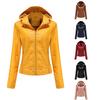 Hooded Leather Jacket Women 'S Zipper Long Sleeve Fleece Leather Jacket European Size Slim Coat