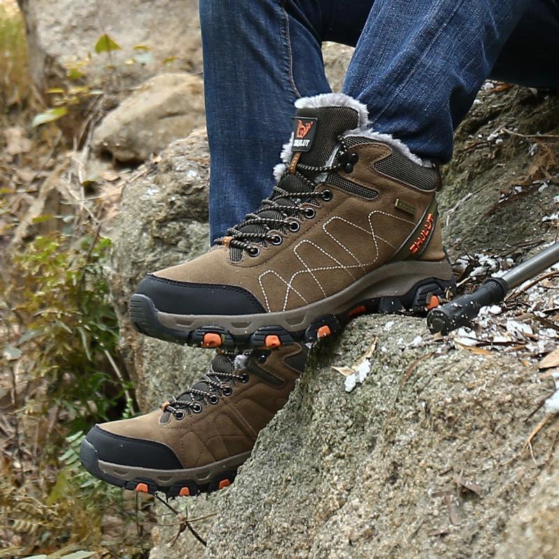 Зимние снежные ботинки мужские теплые удобные плюшевые на шнуровке противоскользящие высокие мужские ботинки прочные мягкие удобные походные ботинки женские
