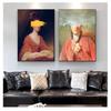 Man Woman Pastel Canvas Painting Prints Quirky Gallery Wall Decor Artwork Poster Home Decoration Altered Art Vintage Portrait Of