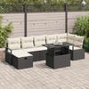 8-piece Garden Sofa Set with Black Poly Rattan Cushions, 2-seater Garden Sofa with Black Poly Rattan Cushions 3359804