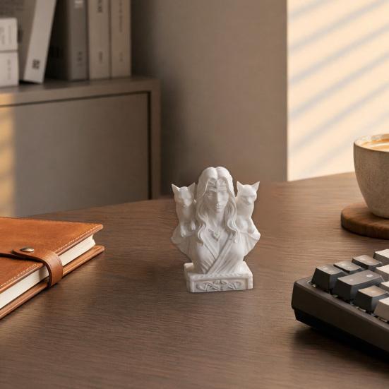 3D Printed Goddess with Cats Figurine, Nordic Mythology Frigga & Double Cats Statue, Artistic Desktop Sculpture Decoration for Home Office