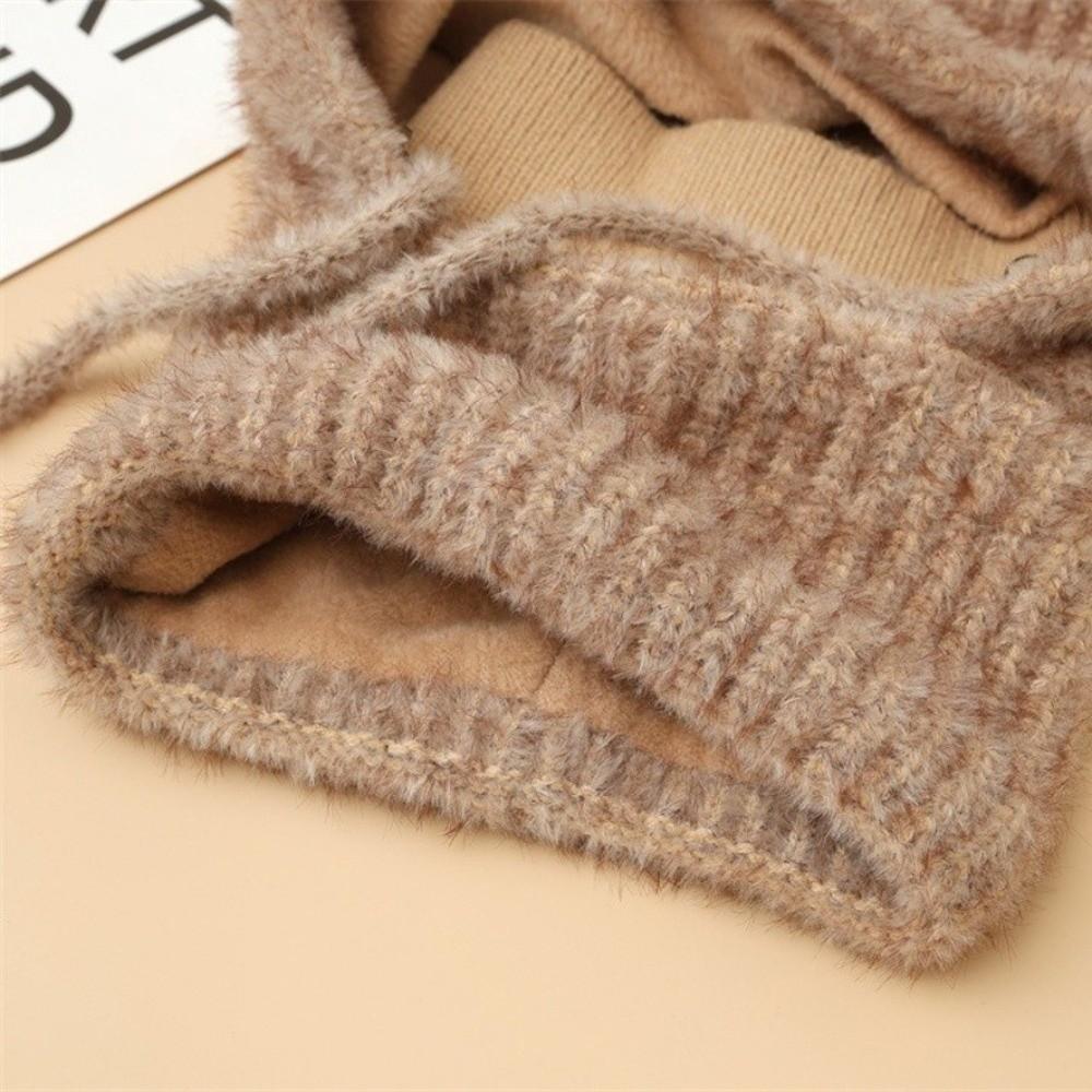 Fluffy Balaclava Hat Korean Style Hooded Cap Cute Knitted Hat  for Women
