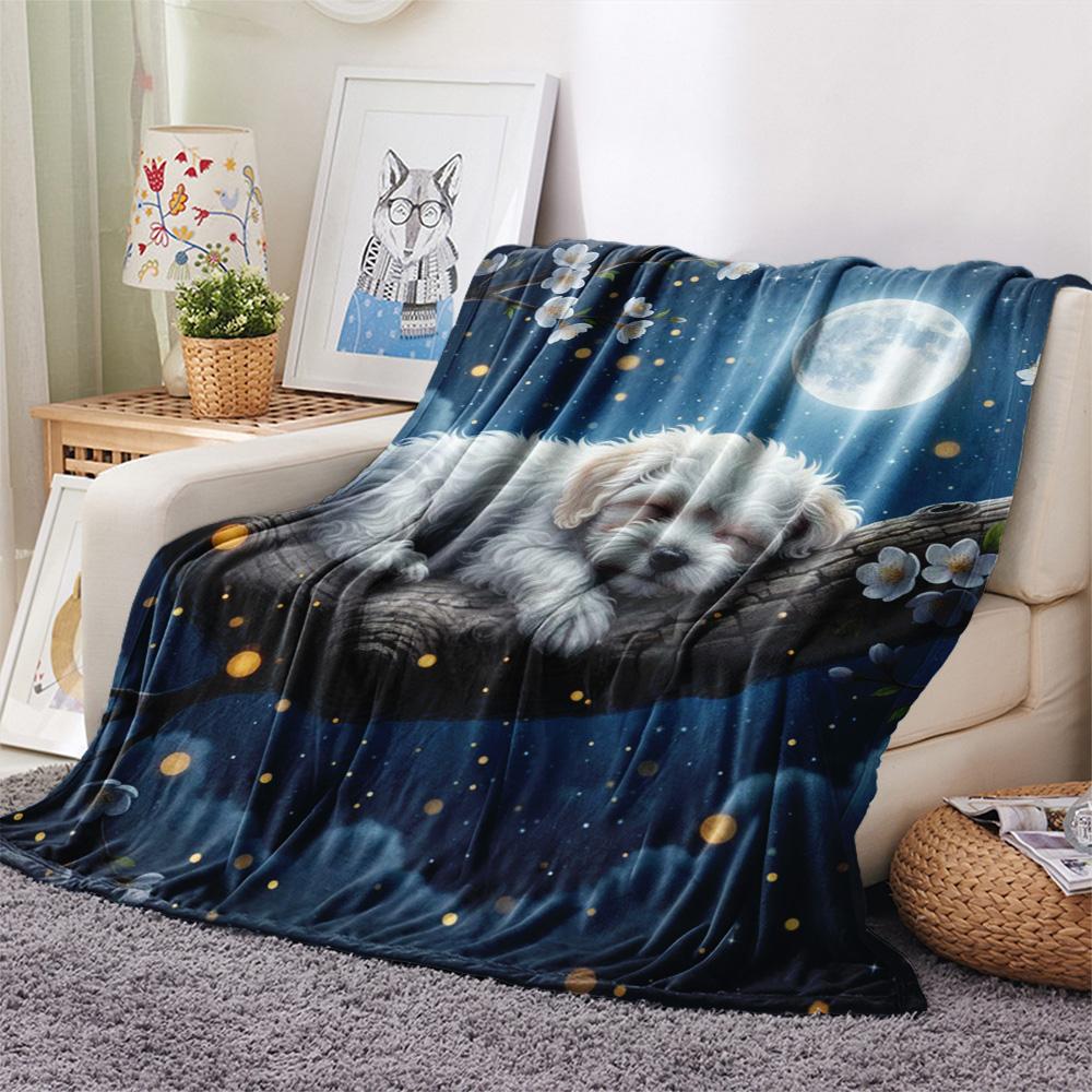 1PC Sleeping animals Print Flannel Blanket, High quality Comfortable for All Seasons, Home Decor, Warmth and Comfort