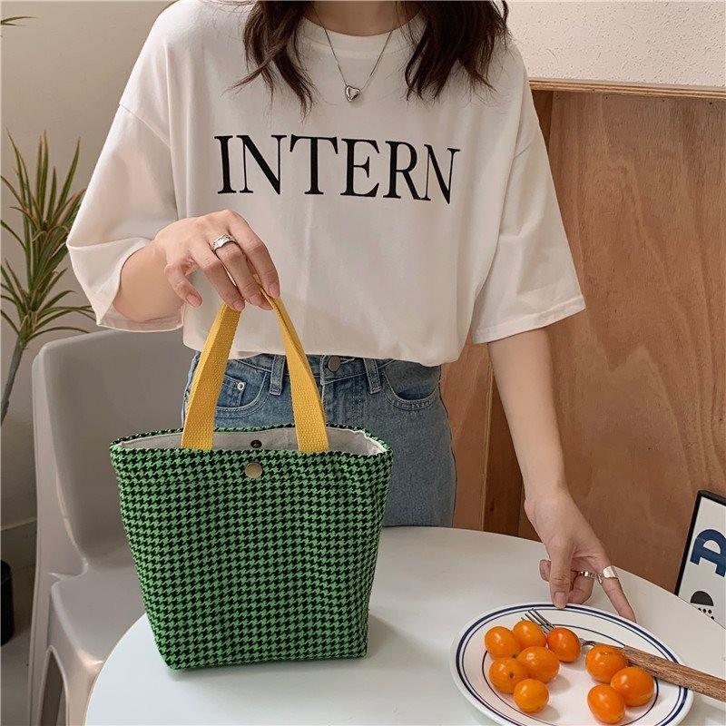 Стильная клетчатая шерстяная сумка для ланча, шикарная минималистичная сумка-тоут для повседневного использования