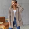 Women's Casual Oversize Knit Cardigan Long Sleeve V-neck Loose Breathable Mid Sweater Cardican with Pocket Solid Simple Fashion Soft Knit Coat