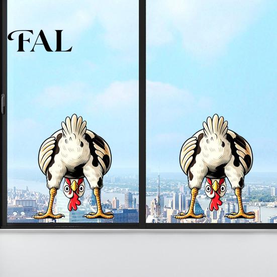 Holiday Party Window Ornament Funny Chicken Static Cling, Upside Down Rooster Glass Sticker, Privacy Film for Bathroom Waterproof Non-adhesive