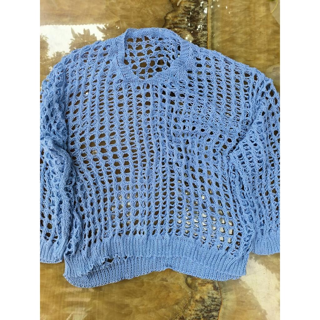 Loose Casual, Versatile Hollowed Out Long-sleeved, Large Size Women's Knit Sweater, Sun Shirt