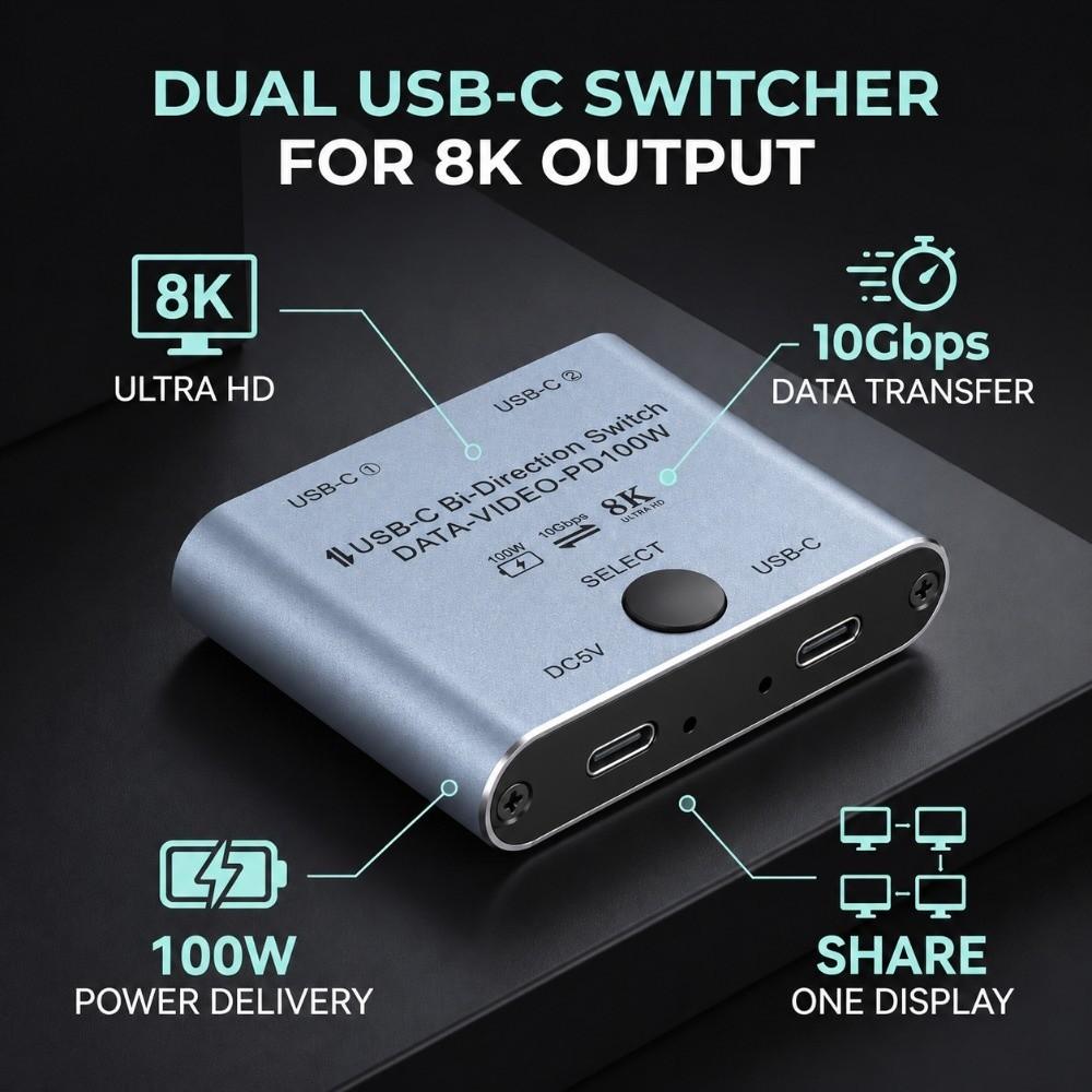 100W Power Delivery USB C KVM Switcher Bi-Directional KVM Switch  Printer Sharing