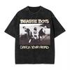 Vintage Camiseta Men's Women Beastie Boys Washed T-Shirt American Group Harajuku Short Sleeve Tee Streetwear Top