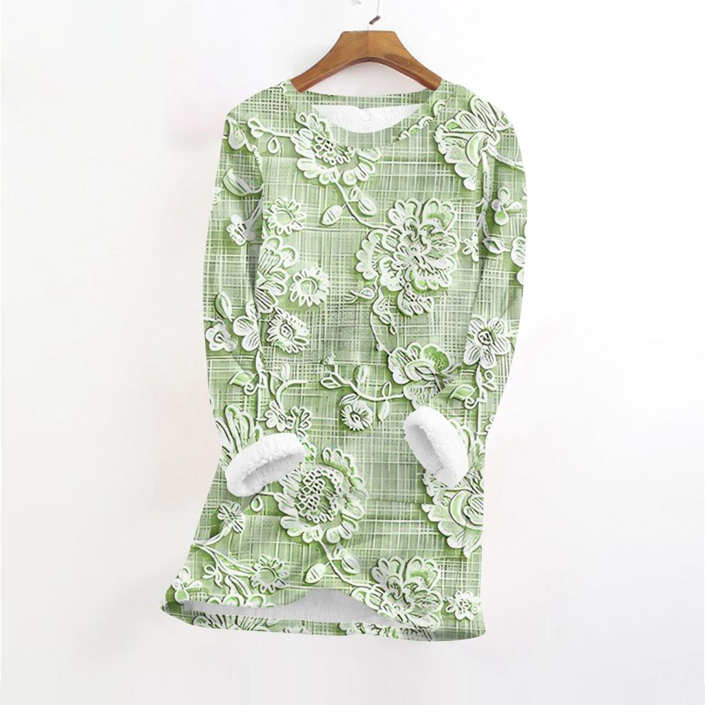 Женский модный плюшевый теплый пуловер с принтом, круглым вырезом и длинными рукавами