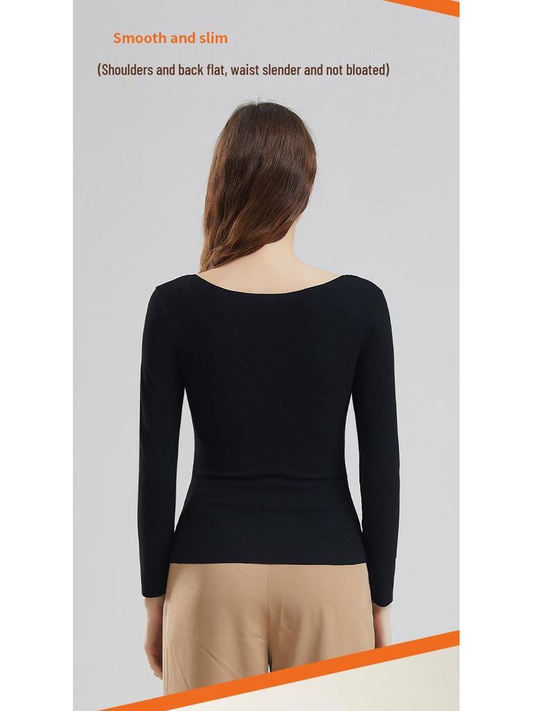 Seamless Women's U-Neck Long Sleeve Base Layer - High Elastic, Skin-Friendly, Slimming Warm Innerwear for Autumn & Winter
