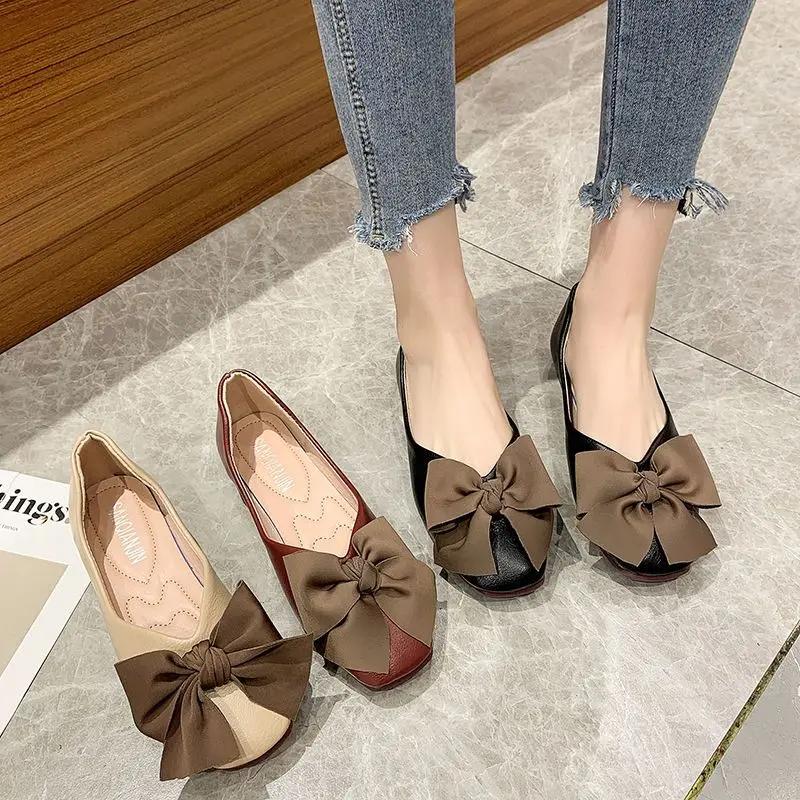 Fashion Woman Flats Evening Square Toe with Bow Shoes for Women Slip On Young Shoe Cheap Clearance High Quality Fashion Spring Wholesale