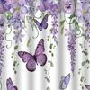 Floral Shower Curtain Spring Farmhouse Bathroom Curtain Waterproof Flowers Butterflies Leaves Bath Curtain with Hooks for Home Shower Bathtub