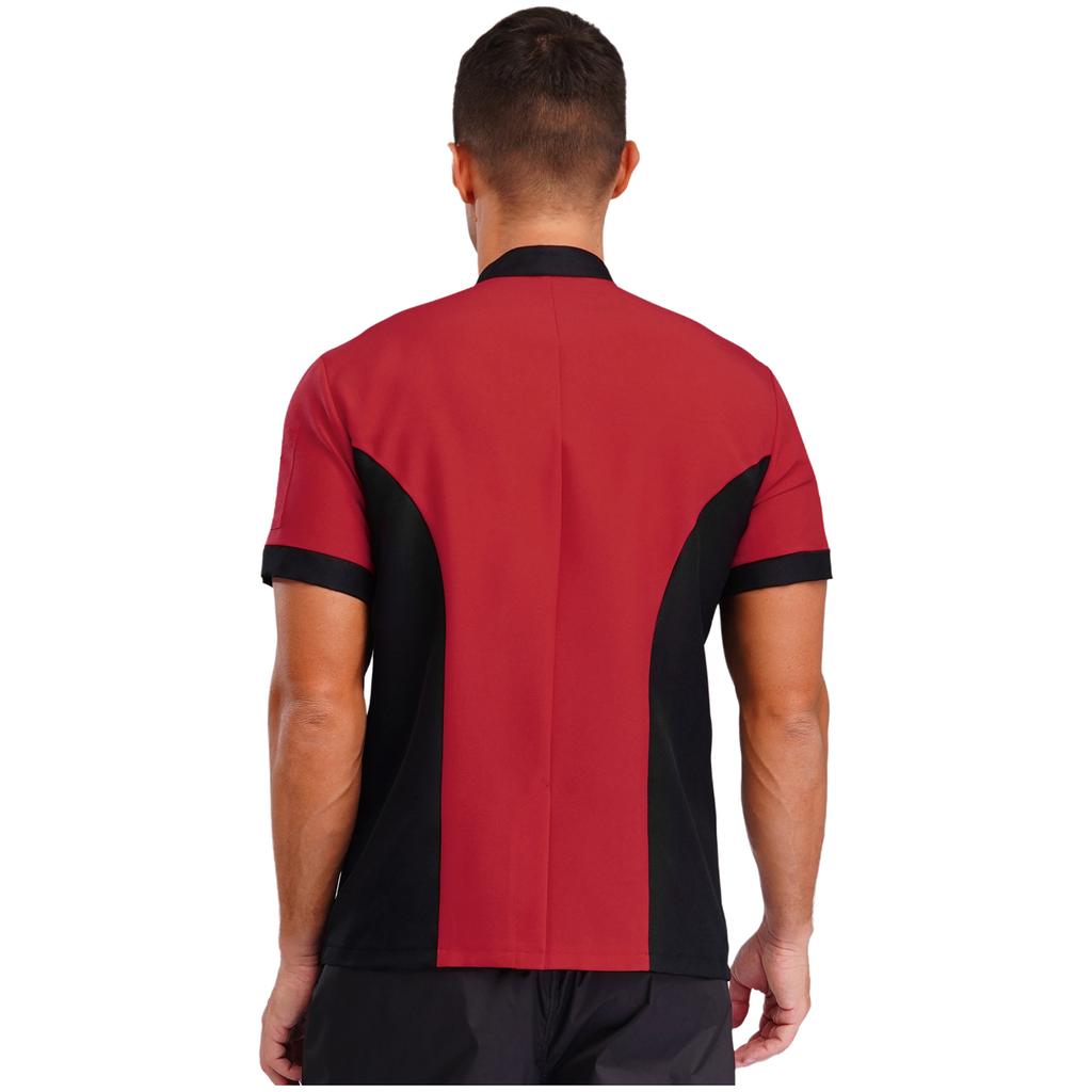 Унисекс Кухонная Униформа Короткий Рукав Цветной Блок Куртка Шеф-повара Поварской Халат Мужчины Женщины Рабочий Топ