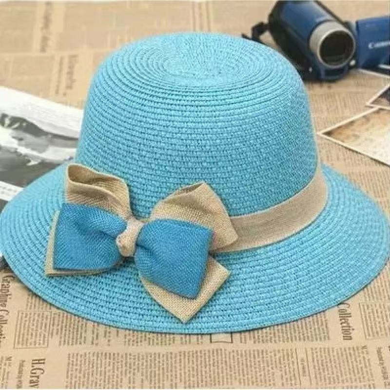 Bow straw hat women's spring and summer travel visor seaside UV protection versatile sun hat casual sun protection hat