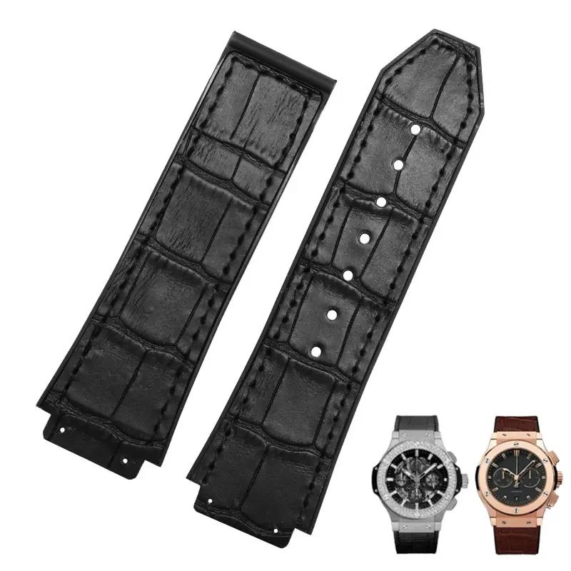 26x19 мм Настоящая Коровья Кожа Резина Ремешок для Часов для HUBLOT Classic Fusion Universe Big Bang Серии Мужской ремень Ремешок для Часов Бабочка Пряжка
