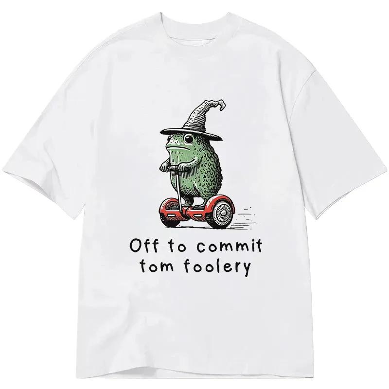 Funny Frog Tshirt Unisex Unisex Witch Hat Frog On Scooter Print Oversized Casual Streetwear Humorous Short Sleeve Tee Tops