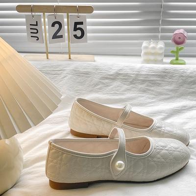 Модные туфли-балетки с жемчужным ремешком, осенние новинки, с круглым носком, с неглубоким вырезом, на мягкой подошве, нескользящие, низкие, одинарные туфли