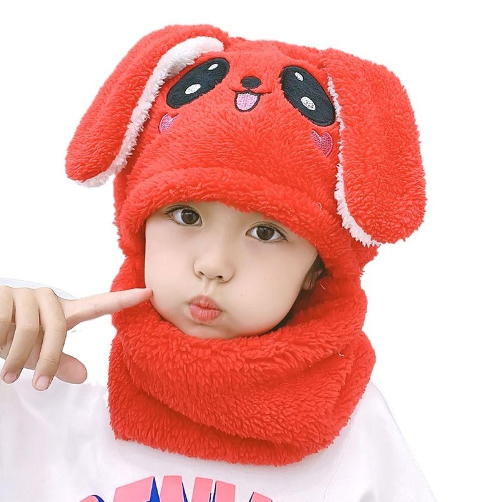 Plush Coral Velvet Cap Cartoon Rabbit Baby Scarf Hat Winter Warm Neck Cap Children