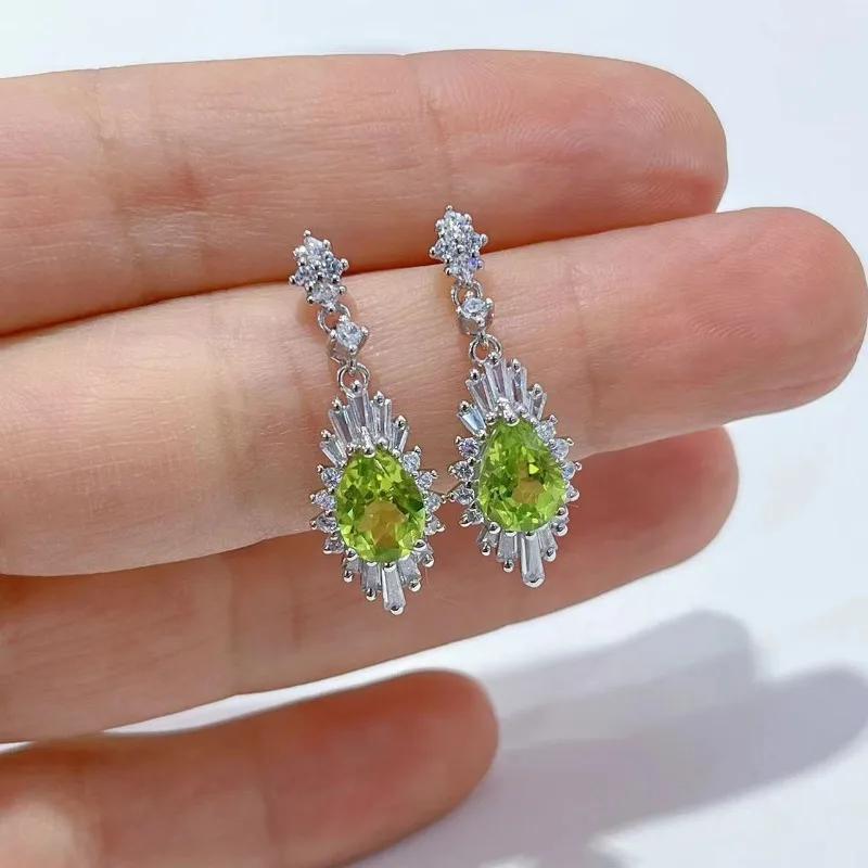 Sace Gems Серьги для женщин 925 стерлингового серебра 6*8 мм натуральный перидот серьги-гвоздики свадебная вечеринка изящные ювелирные изделия