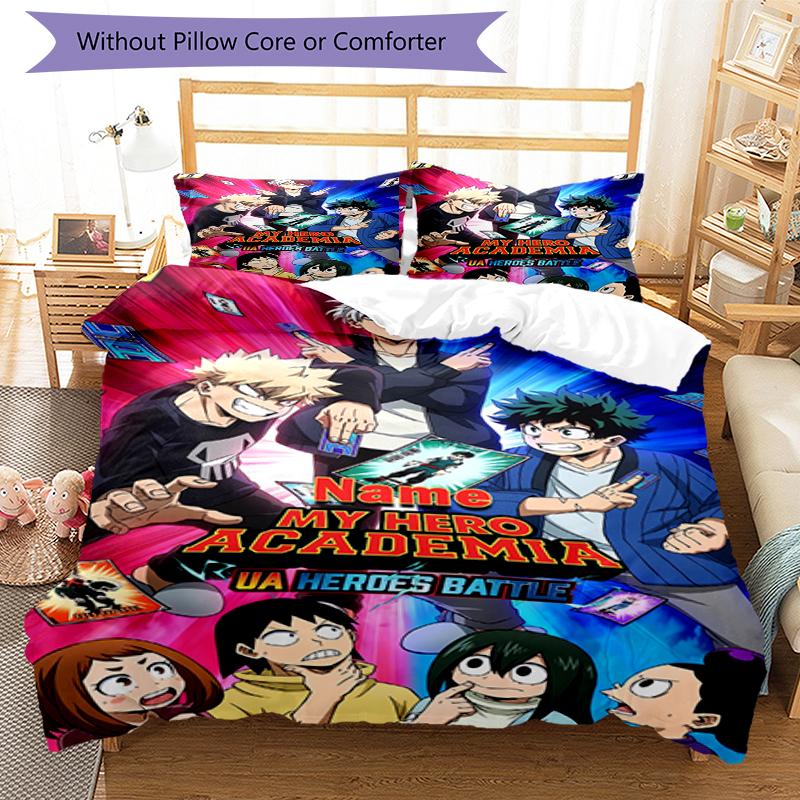 3 шт. Постельное белье с индивидуальным именем My Hero Academia, Застежка на пододеяльнике, Включает 1 пододеяльник и 2 наволочки, Мягкое и удобное для всех сезонов.