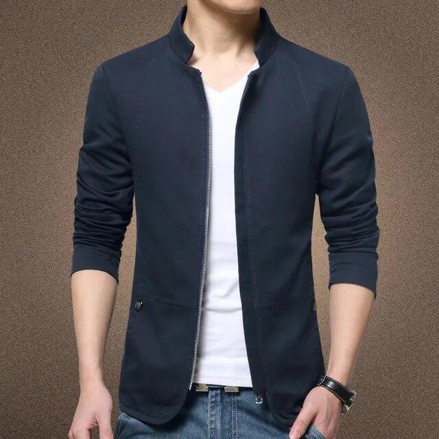 Men's Spring and Autumn Standing Collar Business Jacket Slim Washed Coat