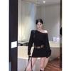 Sexy Spice Girl Slant Shoulder Long Sleeve Dress Autumn Fashion Temperament Advanced Sense Waist Skinny Pure Hip Wrap Short Skirt