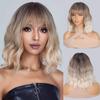 Synthetic Wavy Wig With Bangs Women's Short Bob Curly Wavy Shoulder Length Wig For Women Daily Use