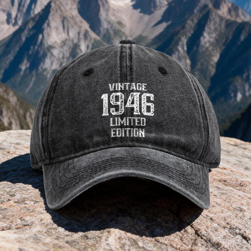 Four-Season Multi-Functional Vintage Washed Baseball Cap, Retro 1946 Digital Printed Personalized Peaked Cap, Casual Trendy Blac