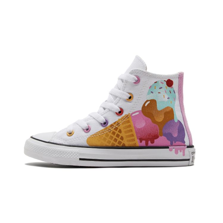 Converse Chuck Taylor All Star Canvas Comfortable Versatile High Top Kids Canvas Shoes White Multicolor Kids Sneakers A00388C