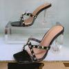 Женские сандалии большого размера, прозрачные сексуальные универсальные тапочки с открытым носком и заклепками, каблук 9 см, WZ, 2023 г.