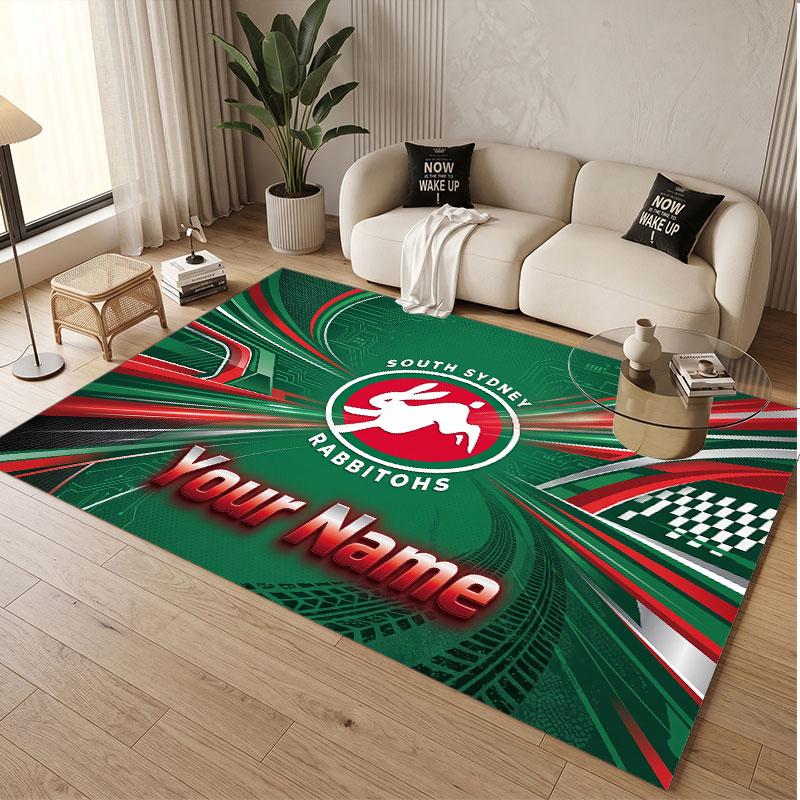 Custom Rug South Sydney Rabbitohs Pattern Print Name Text Soft Non‑Slip Floor Carpet for Home Indoor Decoration
