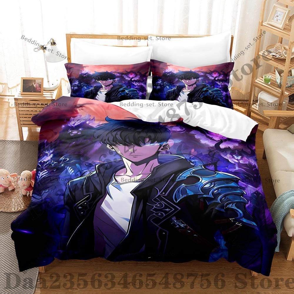 Comforter Solo-Leveling Three-Piece Set Sung Jin-Woo Bedding Set Single Twin Full Queen King Size Bed Set Bedroom s Anime