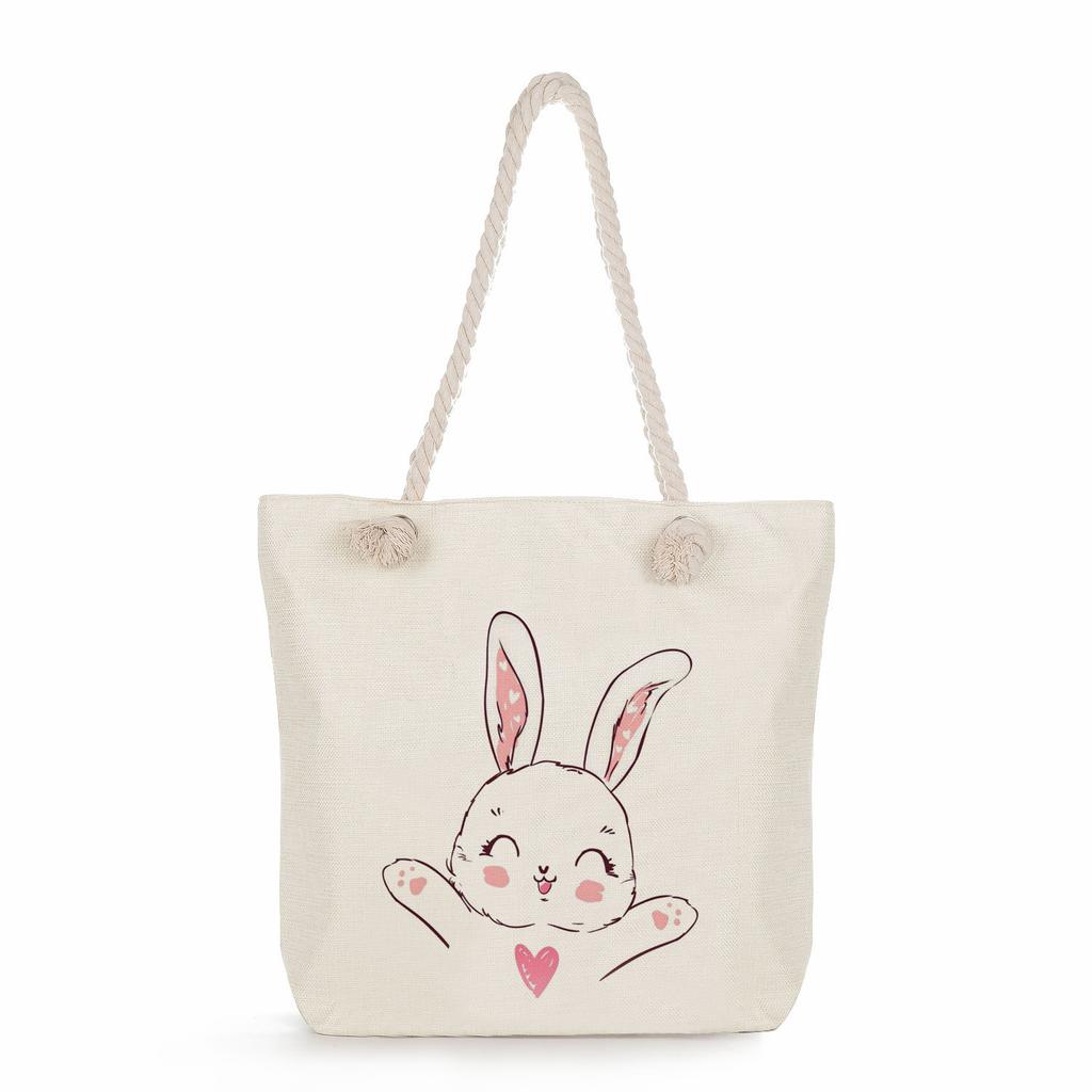 Creative Rabbit print thick rope single-shoulder beach bag 7247 CLE