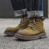 Большие желтые ботинки осенние модные мужские ботинки мартин ретро рабочие ботинки высокие пустынные ботинки британский стиль платформа кожаные ботинки 1681-J