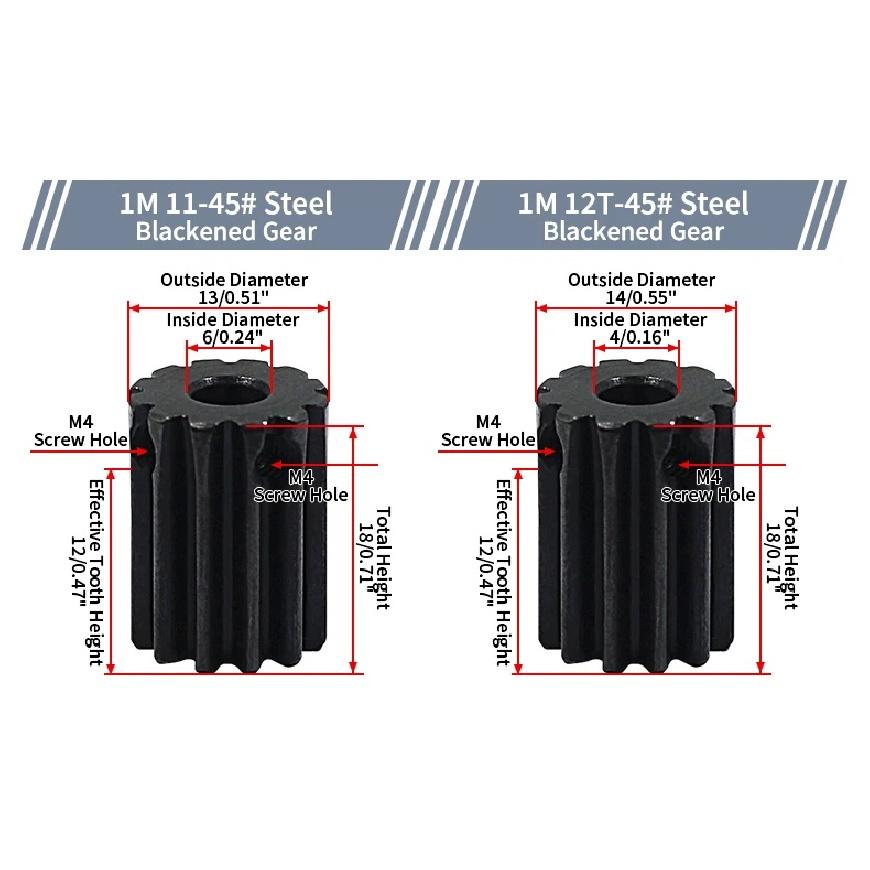 Black Spur Gear 1 Mod Pinion Gears Nigrescence 1M 10T 11T 12T 13T 45# Steel Inner Hole 4 5 6 6.35 7 8mm CNC Transmission Parts