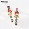 Personalized Candy Color Geometric Stud Earrings Exaggerated Simple Glass Stone Casual Earring for Women Gifts PD1147