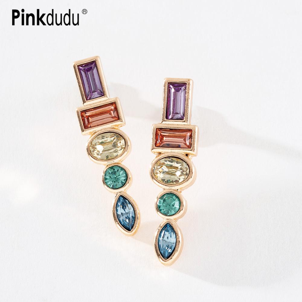 Pinkdudu Personalized Candy Color Geometric Stud Earrings Exaggerated Simple Glass Stone Casual Earring for Women Gifts PD1147