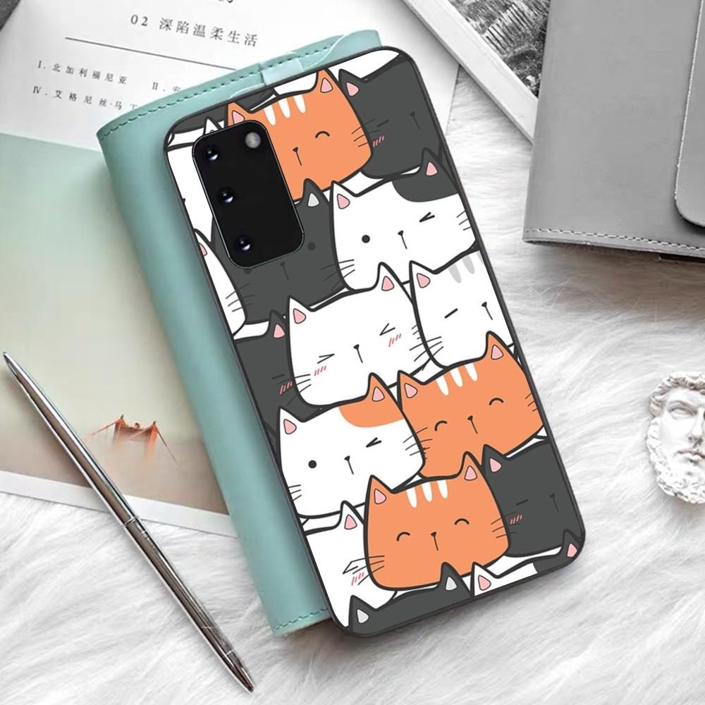 Cartoon Cute Cats Background Phone Case Silicone PC+TPU For Samsung S10 20 30 22 23 24 Plus Lite Ultra Cover