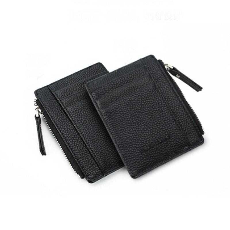 Lightweight Compact Purse Wallet Mini Leather Credit Card Holders Zipper Coin Pocket Bag for Women Men