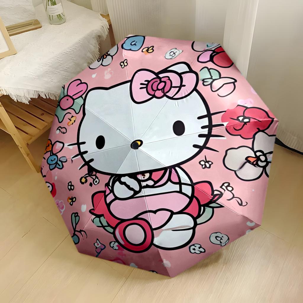 Hello Kitty Strawberry Floral Compact Travel Automatic Umbrella Compact 8 Rib Design Compact Design Perfect for Outdoor Adventures Elegant Umbrella