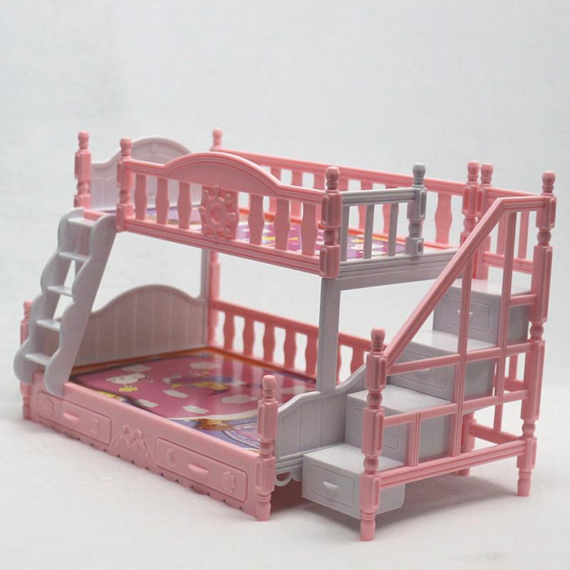 Mini Doll Bed Toy 17cm Elegant European Style Twin Bunk Princess Bed For Imaginative Play